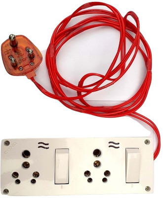 Cona Smyle Extension power Board With long Wire 1.5 mm RR Kabel 3 Meter & 2 Combine Socket 6/16 Amp & 2 Switch 16 Amp With Junction Box & Indicator (white) 2  Socket Extension Boards(White, 3 m)