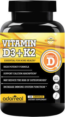 Adorreal Vitamin D3 + K2 Essential for Bone Health (Pack of 1)(120 Tablets)