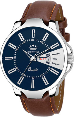 LIMESTONE Day and Date Functioning Tan Strap Quartz Analog Watch  - For Men