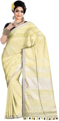 govind handloom Striped Bollywood Cotton Blend Saree(Beige)