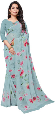 SHREEJI SUBLIMATION Printed Bollywood Chiffon Saree(Light Blue)