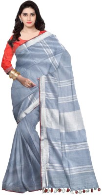 govind handloom Striped Daily Wear Cotton Blend Saree(Grey)