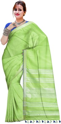 govind handloom Striped Bhagalpuri Cotton Linen Saree(Light Green)