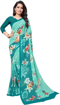 SareeFactory Printed Bollywood Chiffon Saree(Light Blue)