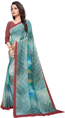 SHREEJI SUBLIMATION Printed Bollywood Chiffon Saree(Light Blue, Brown)