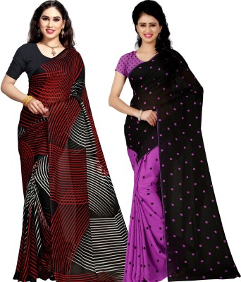 kashvi sarees Polka Print Daily Wear Georgette Saree(Pack of 2, Purple, Red, White, Black)