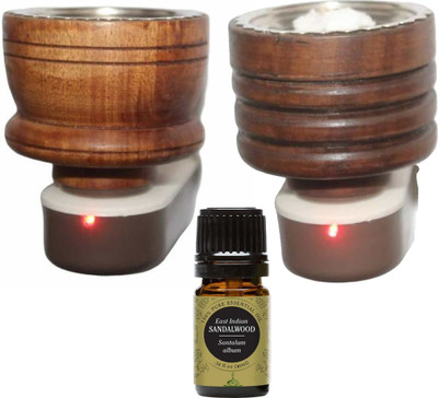 FStyler Sandalwood Aroma Oil Diffuser Set Electric Wooden Kapoor dani cum Aroma Oil Diffuser For Fragrance And Ambience|Direct Plug-In Incense Burner/Kapoor Dani|Sturdy High Quality Plug For Better Support Wooden Incense Holder with Sandalwood Oil 10ml/Pack of 2(2 Units)