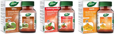 Dabur Ashwagandha ,Haldi and Giloy Tablets for Immunity and Skin(Pack of 3, 240)