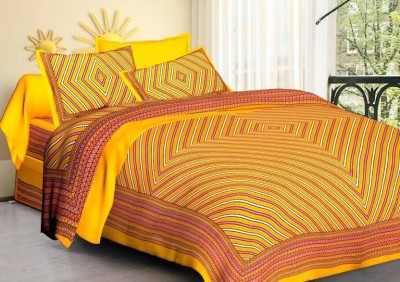 NOLOFY CREATION 144 TC Cotton Queen Printed Flat Bedsheet(Pack of 1, Yellow)