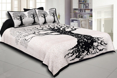 Harsh Trading 180 TC Cotton Double Jaipuri Prints Flat Bedsheet(Pack of 1, Black)