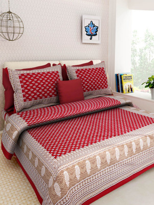 Harsh Trading 180 TC Cotton Double Jaipuri Prints Flat Bedsheet(Pack of 1, Multicolor)