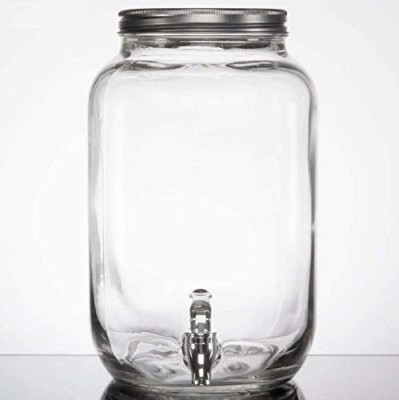 HIRVALL Glass Cold Water Mason Jar Beer Dispenser, Clear, Beverage Drink Dispenser,Glass Pitcher with tap/Spigot and Steel lid, 4 Litre - 4 L Glass Honey Jar(Multicolor)