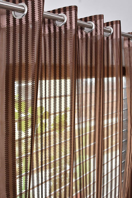 DecoWarrior 152 cm (5 ft) Net Transparent Window Curtain (Pack Of 2)(Striped, COFFEE)