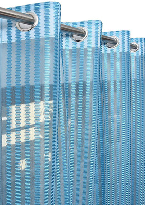DecoWarrior 152 cm (5 ft) Window Net Transparent Curtain (Pack Of 2)(SKY BLUE, Striped)