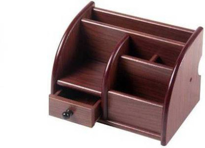 STAR SHOPPEE 6 Compartments WOODEN PEN STAND(Brown)