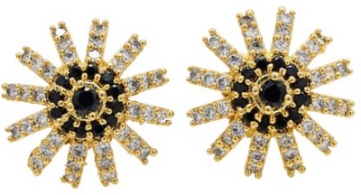 Weldecor Premium Collection American Diamond Fashion Round Chakra Stud Earrings for Girls/Women Brass Stud Earring
