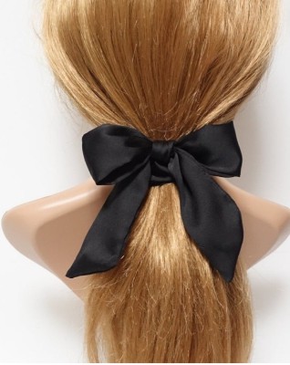 IBDA Exclusive Black Silk Bow Knot Scrunchie ,Solid Colour Hair Tie, Ponytail Holder, Handmade with Bobble Hair Tie Head Band Accessories (Adjustable Size) Pack of 01. Rubber Band(Black)