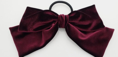 IBDA Wine Luxe Velvet Hair Ties ,Solid Colour Hair Tie, Handmade with Bobble, Head Accessories (Adjustable Size) Pack of 01 Rubber Band(Maroon)