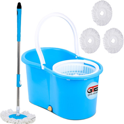 GTE Spin Floor Cleaning Easy Bucket Mop with 4 Microfiber Refill Head Mop Set(Blue)