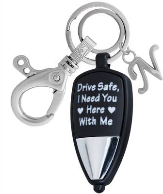 MGP FASHION High Quality Imported Message Drive Safe LED Light with Metal Carabiner Attached Alphabet N Pendant Locking Hook Gift (Black Silver) Key Chain