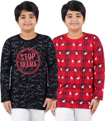 Jingo Boys Printed Cotton Blend Regular T Shirt(Black, Pack of 2)