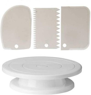 BAKERS4U Plastic Revolving Turn Table Cake Stand with 3 Scrapper Combo Set of Plastic Revolving Turn Table Cake Stand with 3 Scrapper Kitchen Tool Set Kitchen Tool Set(Baking Tools)