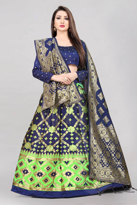MR Y Embroidered Semi Stitched Lehenga Choli(Dark Blue, Green)