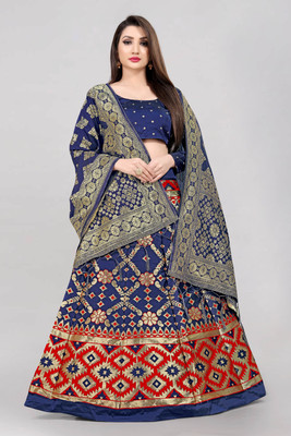 SHREE CREATION Self Design Semi Stitched Lehenga Choli(Dark Blue, Red)