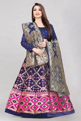 SHREE CREATION Self Design Semi Stitched Lehenga Choli(Dark Blue, Pink)