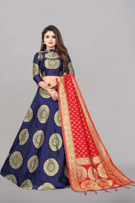 Divastri Embellished Semi Stitched Lehenga Choli(Dark Blue, Red)
