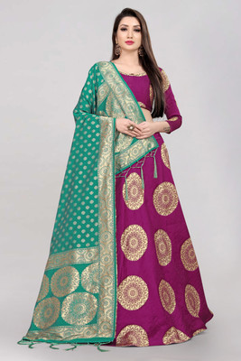 SHREE CREATION Self Design Semi Stitched Lehenga Choli(Purple)