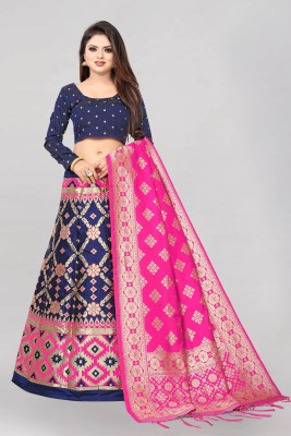 SHREE CREATION Self Design Semi Stitched Lehenga Choli(Dark Blue, Pink)