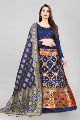 SHREE CREATION Self Design Semi Stitched Lehenga Choli(Dark Blue, Orange)
