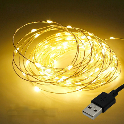 CraftQua 50 LEDs 4.98 m Gold Steady String Rice Lights(Pack of 1)