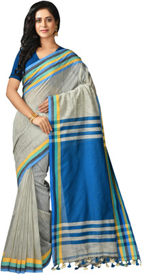 Mystory Self Design Handloom Handloom Cotton Blend Saree(Silver, Blue)