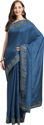 Shaily Retails Self Design Bollywood Silk Blend Saree(Blue)