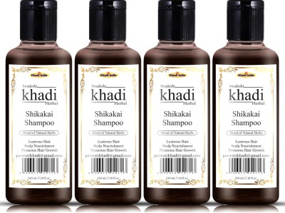 SWADESHI KHADI HERBAL Shikakai Shampoo with Blend of Natural Herbs Lustrous Hair (Pack of 4)(840 ml)