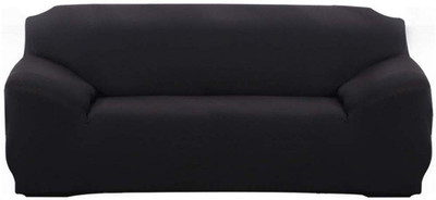 HOUSE OF QUIRK Polyester Plain 3 Seater Sofa Cover(Black Pack of 1)