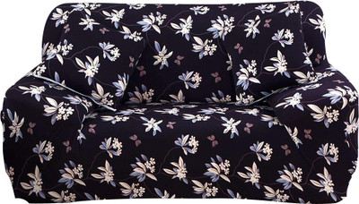 HOUSE OF QUIRK Polyester 3 Seater Sofa Plain Cover(Pack of 1 Black Floral)