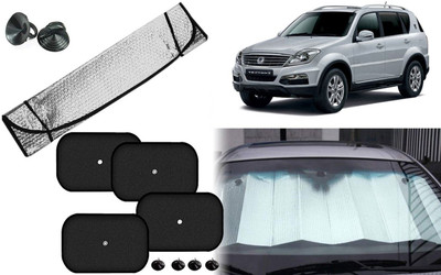 Auto Kite Dashboard, Rear Window, Side Window Sun Shade For SsangYong Rexton(Silver, Black)