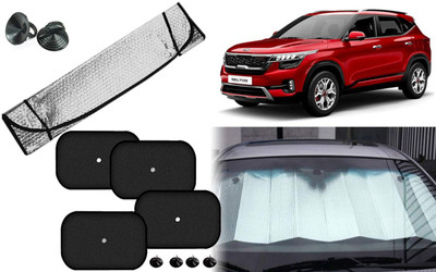 Auto Kite Dashboard, Rear Window, Side Window Sun Shade For Kia Seltos(Silver, Black)