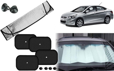 Auto Kite Dashboard, Rear Window, Side Window Sun Shade For Hyundai Verna Fluidic(Silver, Black)