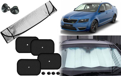 Auto Kite Dashboard, Rear Window, Side Window Sun Shade For Skoda Octavia(Silver, Black)