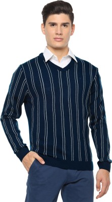 VAN HEUSEN Woven V Neck Casual Men Blue, White Sweater