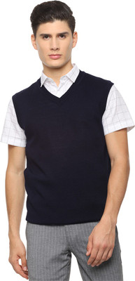 VAN HEUSEN Solid V Neck Casual Men Blue Sweater