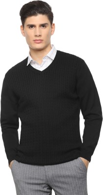 VAN HEUSEN Solid V Neck Casual Men Black Sweater