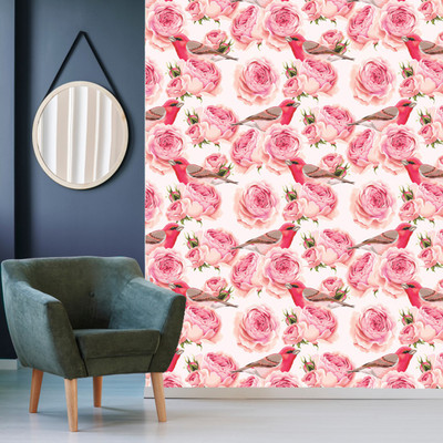 WallDaddy 40 cm Bird Flower Self Adhesive Sticker(Pack of 1)