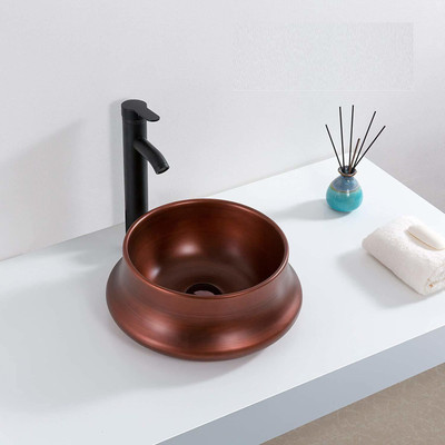 InArt Designer Round Counter Top/Over Counter Wash Basin Table Top/Vessel Sink Glossy Finish for Bathroom & Living Room 40 X 40 X 15 cm (Red) Table Top Basin(Red)