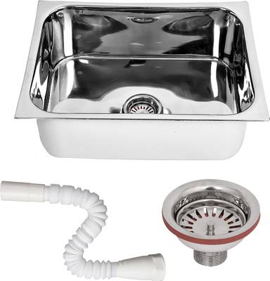 RENVOX Kitchen Sink 24X18X9 Inches Glossy Finish Stainless Steel Sink || Kitchen Accessories || Kitchen Sink Stainless Steel || Bathroom Accessories Single Bowl With SS Coupling And PVC Pipe Vessel Sink  (Silver)