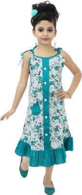 Chandrika Girls Below Knee Casual Dress(Multicolor, Sleeveless)